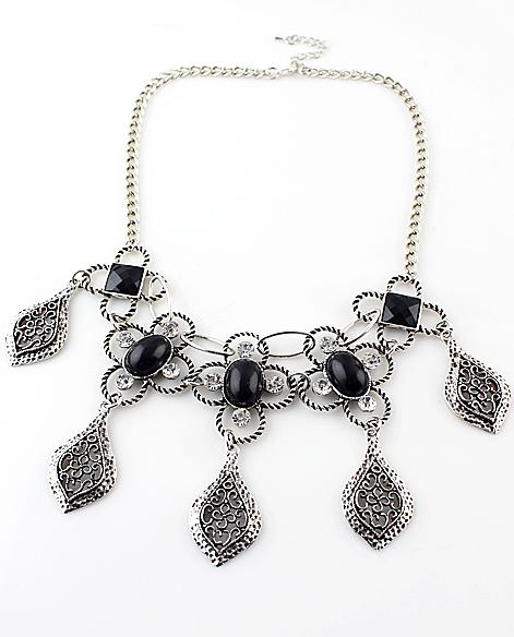 Shein Silver Gemstone Hollow Chain Necklace
