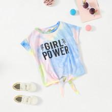 Shein Girls Tie Dye Letter Print Knot Top