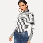 Shein Striped Stand Collar Skinny Sweater