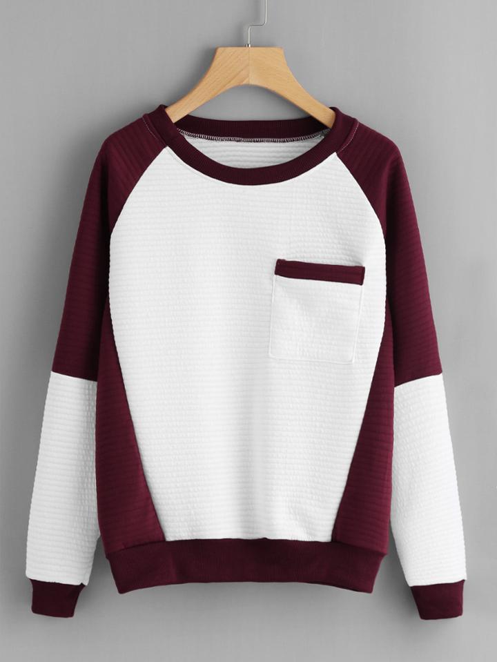 Shein Contrast Panel Textured Pullover