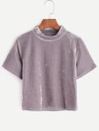 Shein Grey Velvet Mock Neck Crop T-shirt
