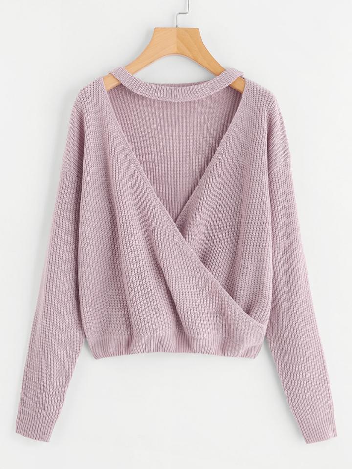 Shein Choker Neck Surplice Wrap Jumper