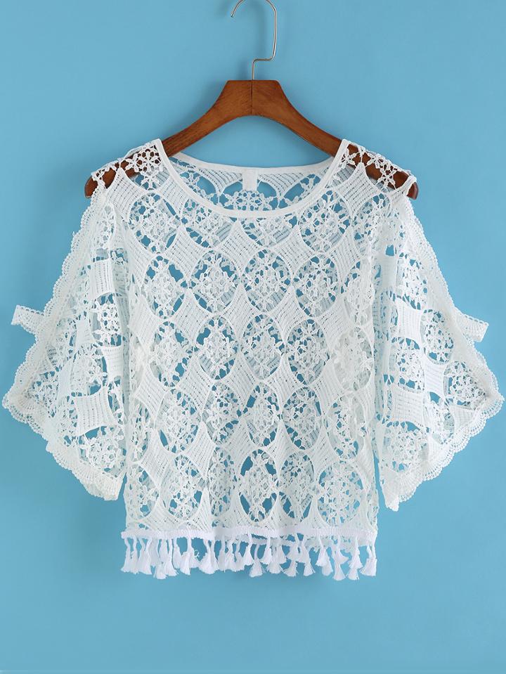 Shein White Off The Shoulder Hollow Lace Blouse