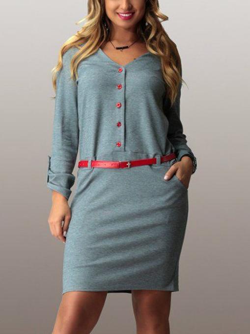 Shein Grey V Neck Split Back Plus Work Dress