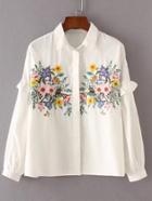 Shein Embroidered Flower Ruffle Detail Blouse