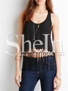 Shein Black Sleeveless Tassel Tank Top