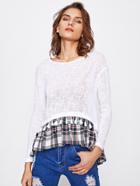 Shein Tassel And Checkered Frill Hem Paper Thin Tee