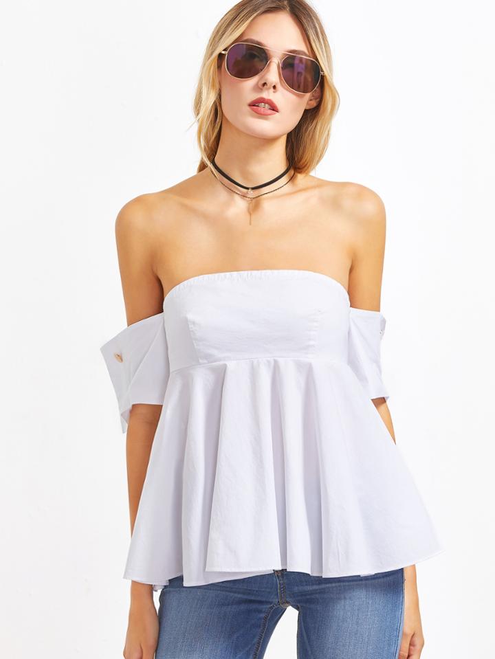 Shein Buttoned Sleeve Off Shoulder Top