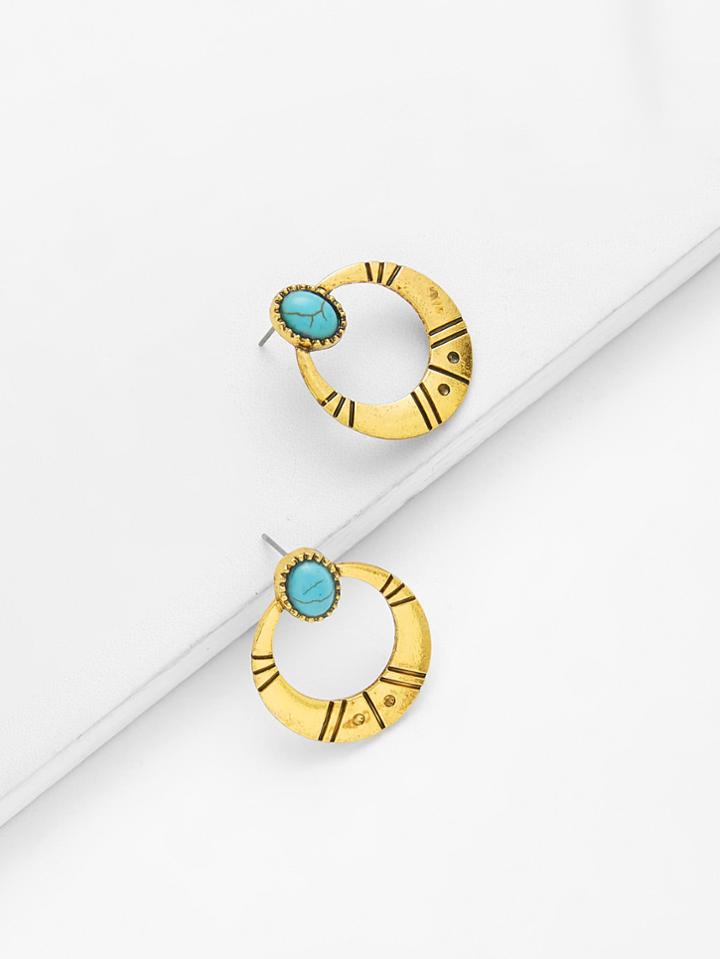 Shein Contrast Hoop Earrings With Turquoise