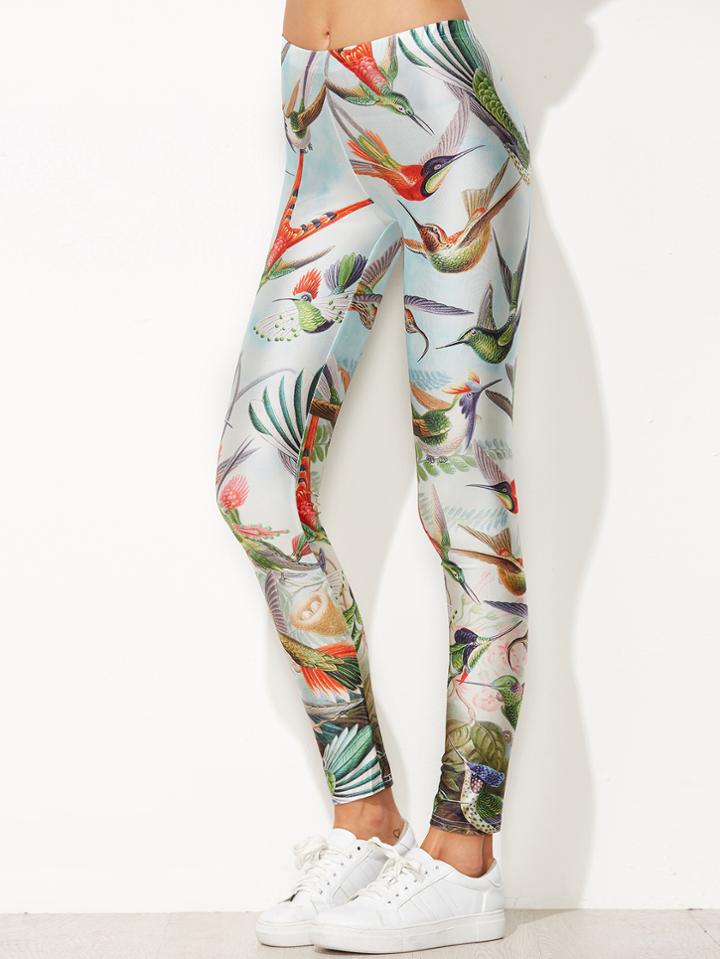 Shein Birds Print Elastic Leggings