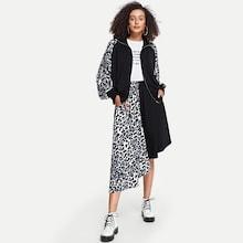 Shein Leopard Print Coat With Asymmetrical Hem Skirt