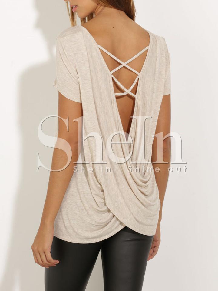 Shein Apricot Strappy Back Wrap Back T-shirt