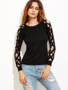 Shein Black Lattice Sleeve Hollow Out Sweater