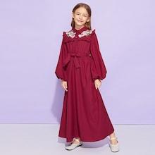 Shein Girls Frill Trim Appliques Belted Dress