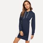 Shein Contrast Panel Drawstring Detail Hoodie Dress