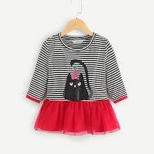 Shein Girls Contrast Mesh Hem Cartoon Print Tee