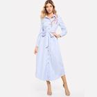 Shein Floral Embroidered Curved Hem Shirt Dress