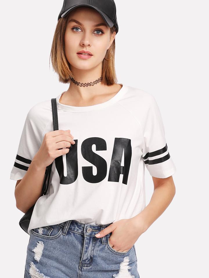 Shein Raglan Sleeve Varsity Print Tee