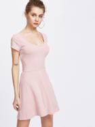 Shein Cross Over Back Fit And Flare Ribbed Dress