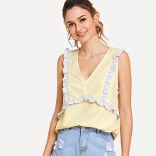 Shein Frill Trim Striped Top