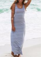 Rosewe Sleeveless Stripe Print Round Neck Maxi Dress