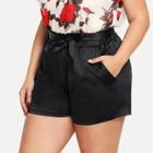 Shein Plus Elastic Waist Knot Front Belted Shorts