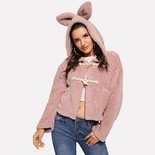 Shein Button Front Hoodie Teddy Coat