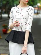 Shein Matches Print Pleated Combo Blouse