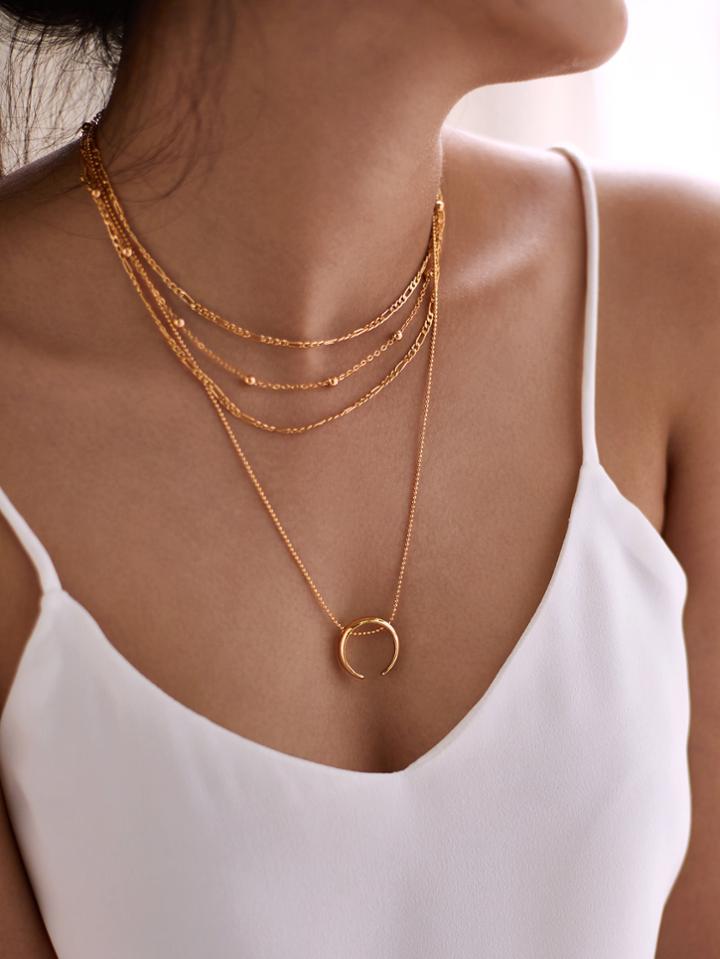 Shein Moon Pendant Layered Chain Necklace