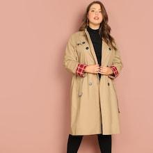 Shein Plus Double Breasted Self Belted Trench Coat
