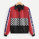 Shein Checked Panel Zip Up Jacket