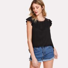 Shein Lace Applique Detail Ruffle Blouse