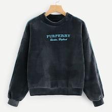 Shein Letter Print Velvet Sweatshirt
