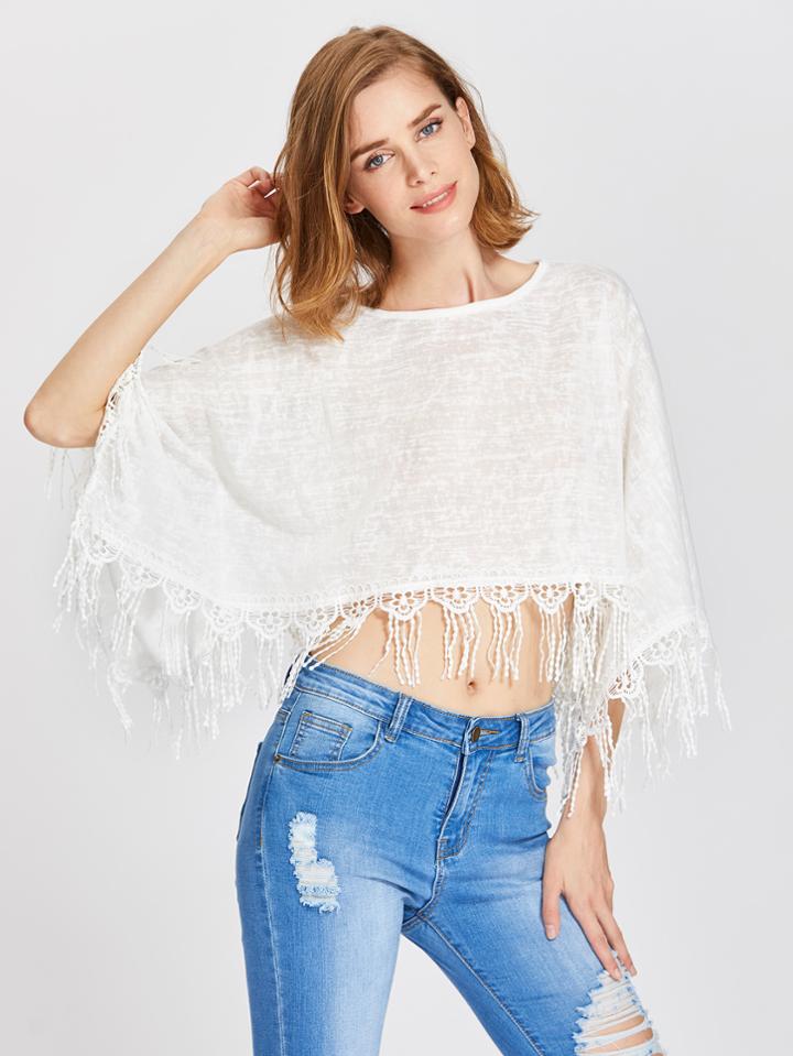 Shein Fringe Trim Poncho Top