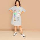 Shein Plus Cartoon And Letter Print Night Dress