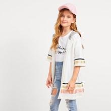 Shein Girls Striped Trim Zip Up Hoodie Jacket