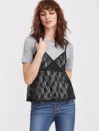 Shein Contrast Lace Cami Front 2 In 1 T-shirt