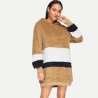 Shein Color-block Hooded Teddy Dress