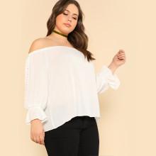 Shein Plus Button Up Ruffle Sleeve Bardot Blouse