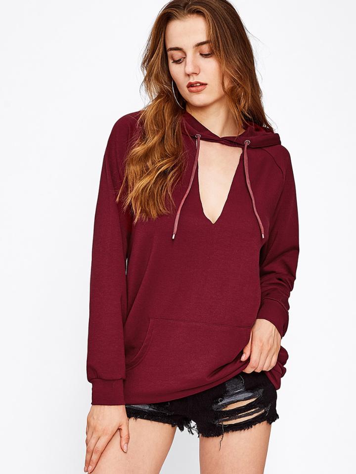 Shein Kangaroo Pocket V Cut Front Hoodie