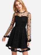 Shein Satin Trim Star Mesh Overlay 2 In 1 Dress