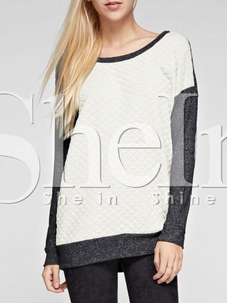 Shein Grey White Color Block Elbow Patch Sweatshirt