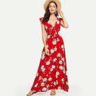 Shein Frilled Shoulder Knot Plunging Floral Dress