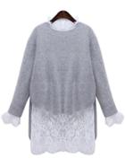 Shein Grey White Lace Loose Two Pieces Knitwear