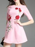 Shein Pink Applique Pouf A-line Dress