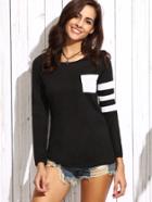 Shein Varsity Striped Tee With Patch Pocket