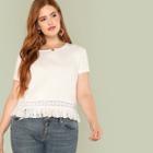 Shein Plus Fringe And Lace Hem T-shirt