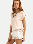 Shein Apricot Tie Side Round Neck Short Sleeve Blouse