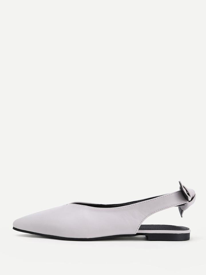 Shein Bow Detail Pointed Toe Pu Flats