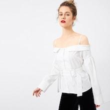 Shein Cold Shoulder Foldover Front Belted Shirt